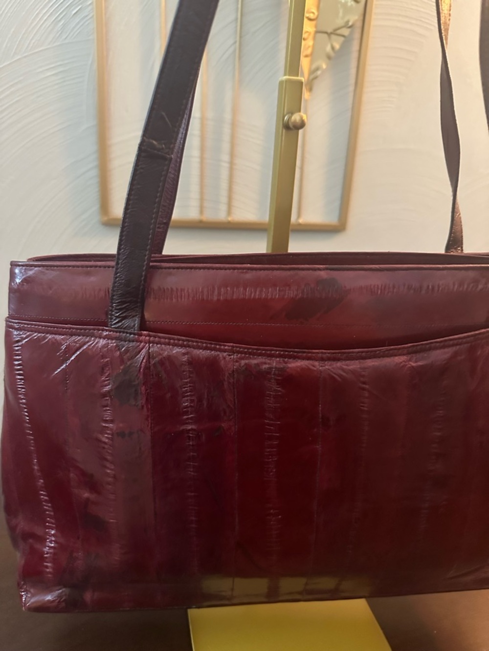 Vintage 90s Burgundy Sunco Korea Eel Skin Bag | Slim Minimalist Quiet Luxury - Picture 8 of 16